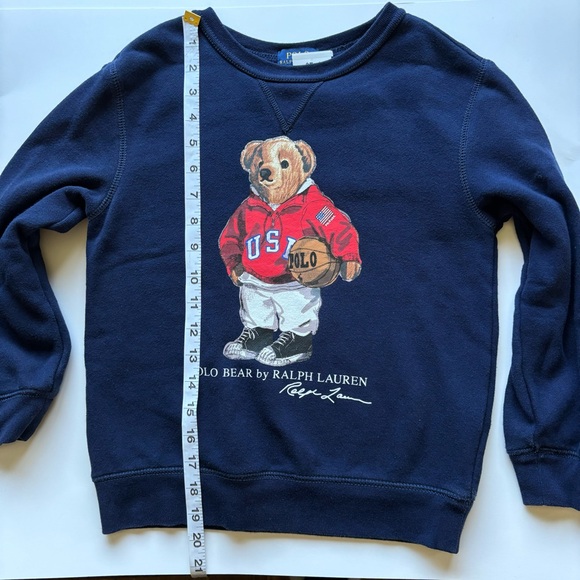Size 7 kids Ralph Lauren POLO Bear basketball navy blue crew neck sweater - Picture 5 of 11